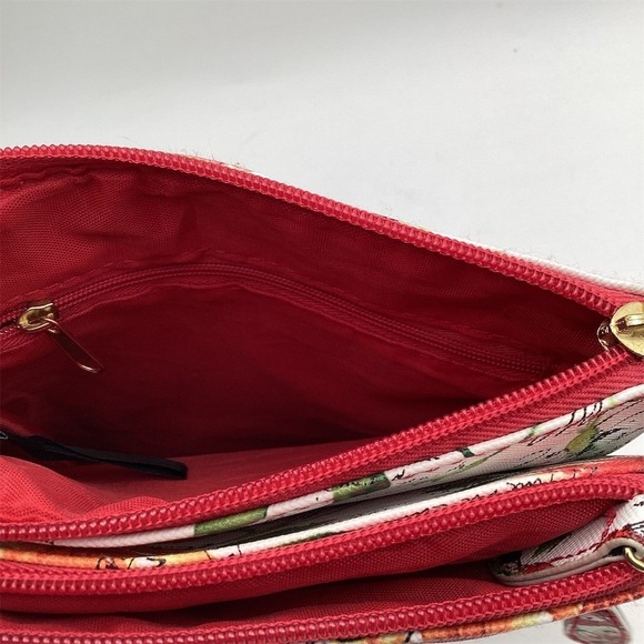 MultiSac Crossbody Bag Womens Small White Floral Butterfly Print Red - Picture 10 of 10